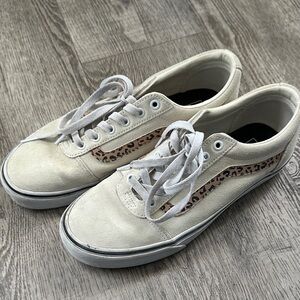 Vans White Suede and Leopard Print Sneakers